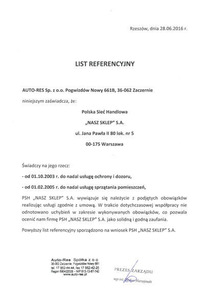 Referencje Auto-Res dla Specjal Ochrona