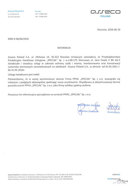 Referencje Asseco za usługi ochrony